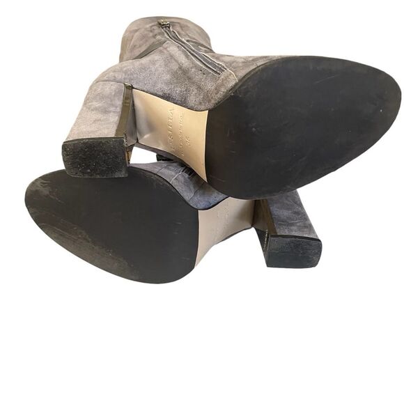 Le Silla Gray Suede Leather Mid Calf Zip Boots Platform Chunky Mirror Heel Sz 6 - Picture 4 of 15